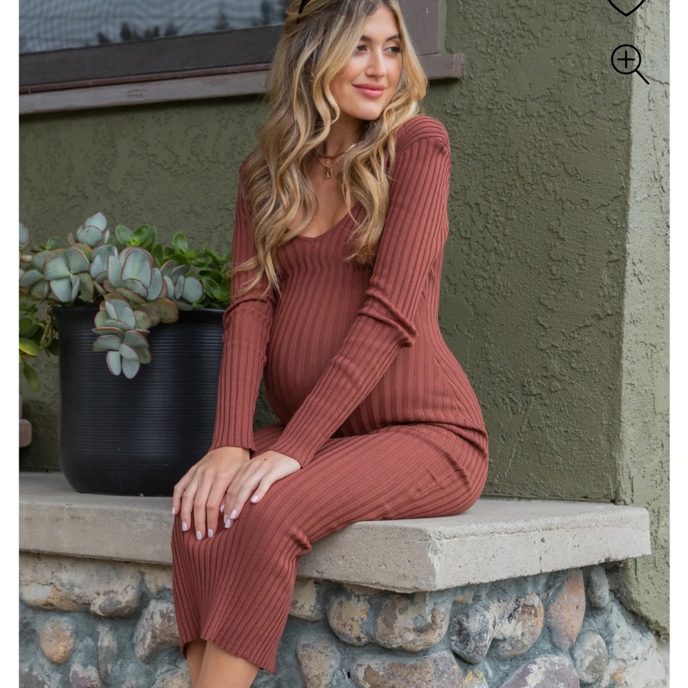 Pinkblush Mocha Ribbed Maternity Dress
